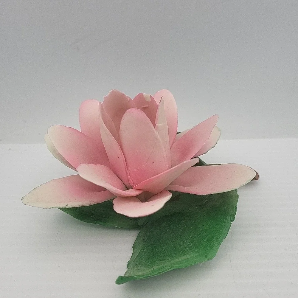 Vintage Capodimonte Porcelain Pink‎ Rose Flower Tapered Candle Holder Italy